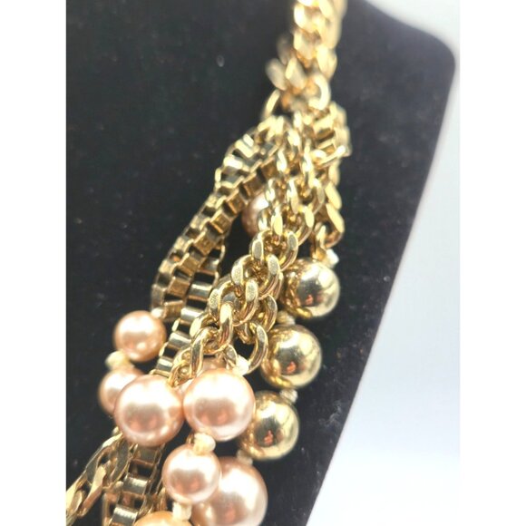 Stella & Dot Chunky Multi-Strand Gold Tone Chain and Pearl Statement Necklace - Picture 5 of 7